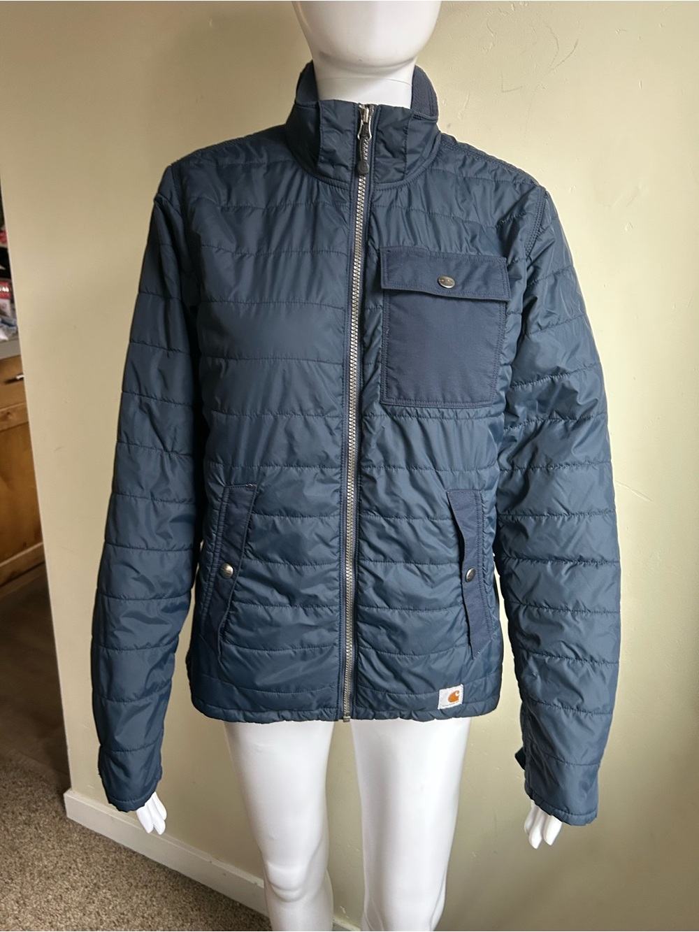 Carhartt Women XS Quilted Jacket Blue Full Zip Fleece Lined Workwear Coat